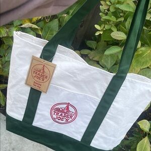 Trader Joe's White and Green Tote Bag